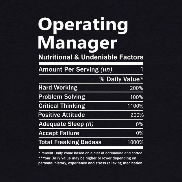 Operating Manager T Shirt - Nutritional and Undeniable Factors Gift Item Tee by Ryalgi